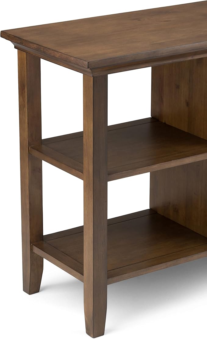 SIMPLIHOME Redmond Console Table - 54 Inch Wide Solid Wood Sofa Table in Rustic Natural Aged Brown, Transitional Storage Table for Entryway or Living Room with 4 Drawers and 4 Open Shelves
