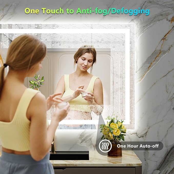 44x30 Inch RGB LED Bathroom Mirror Front Light and RGB Backlit Lighted Vanity Mirror for Bathroom Wall Mounted Dimmable Anti Fog Memory Shatter-Proof IP54 Waterproof Horizontal/Vertical