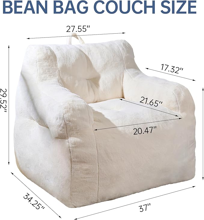 Giant Bean Bag Chairs for Adults and Kids, 3FT Bean Bag Chair with Filler, Comfy Lazy Sofa Chair for Bedroom, Living Room, Dorm (Cream)