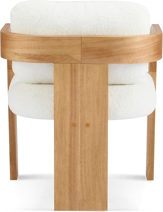 Christopher Knight Home Yorick Modern Boucle Dining Chair Set of 2 with Cushion, Solid Wood Dining Room Armchair Set, Curved Backrest Kitchen Side Chair, Living Room Comfy Extra Seat, Natural+White