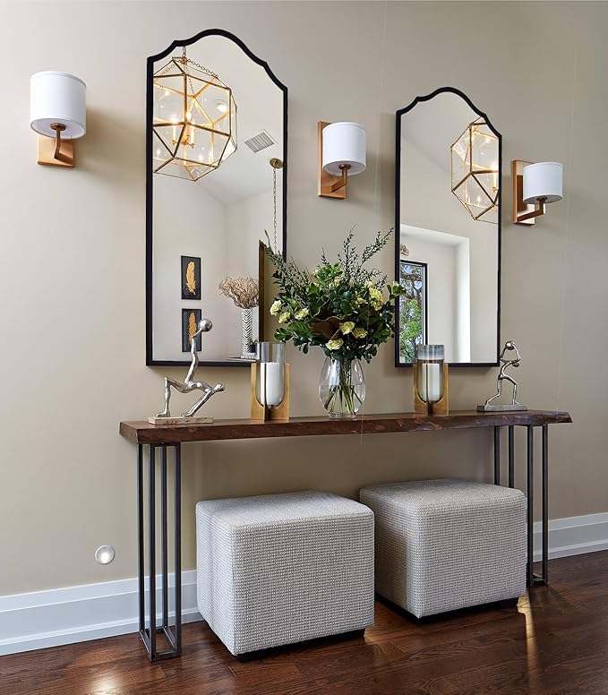 Arched Bathroom Mirror for Wall, 48"x24" Long Scalloped Entryway Mirror with Black Decorative Metal Frame for Living Room, Bedroom, Entryway