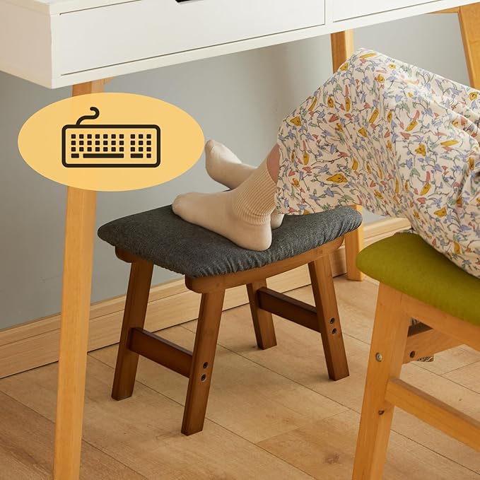 Foot Stool Ottoman Foot Rest Under Desk,Small Stool for Living Room, Bedroom and Kitchen (Brown Legs - Gray Stool Surface)