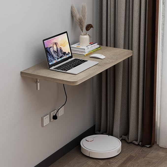 Pmnianhua Wall Mounted Folding Table,31'' Wall Mount Drop Leaf Table,Drop Down Table,Folding Table,Fold Down Wall Desk,Floating Desk for Wall Laundry Room Bar Home Office Small Space(Grey)