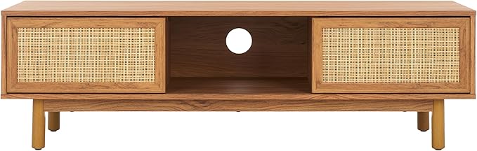 SAFAVIEH Aino TV Stand for up to 60" Flatscreen – Oak Brown, 2 Sliding Doors with Interior Storage, 1 Open Shelf, Entertainment Media Console (MED9619D)