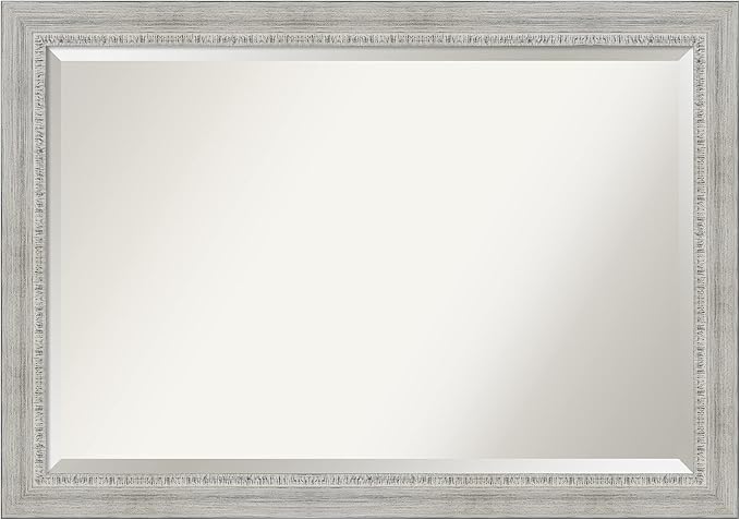 Amanti Art White Bathroom Mirror for Over Sink, 29x41 Rustic White Wash Rectangle Vanity Mirror, Large Rustic Farmhouse Wood Frame, Hangs Horizonally and Vertically, Bathroom Wall Decor, Beveled Edge