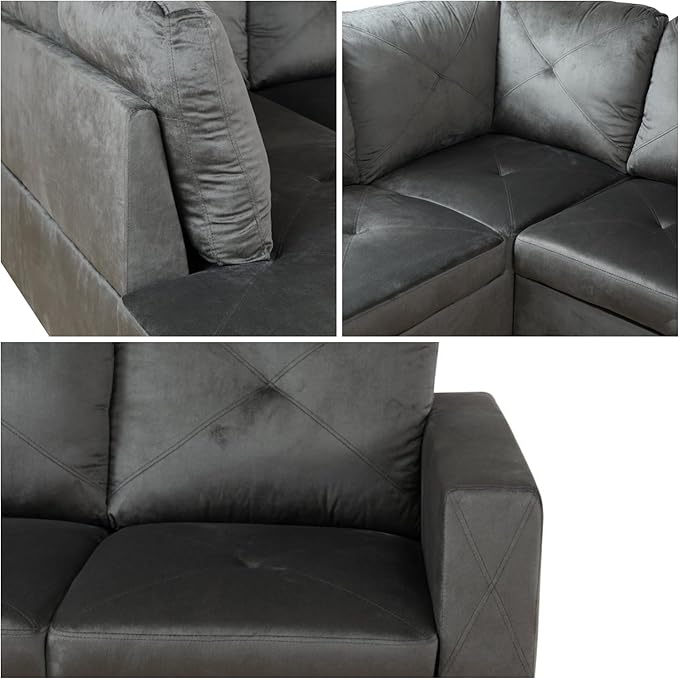 L-Shaped Sectional Sofa, Modern Sectional Couches Home Sofas for Living Room with Movable Chaise, Modular Living Room Sets Furniture for Apartment Bedroom & Office, Grey