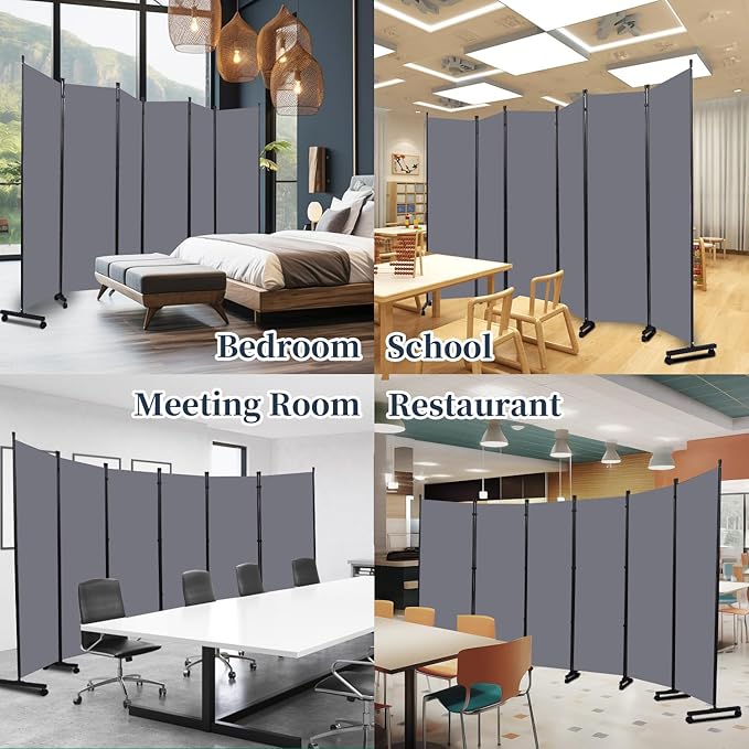 Room Divider Folding Privacy Screens with Lockable Wheels, 132'' Fabric Partition Room Dividers Freestanding Room Divider Panel for Room Separation, Wall Divider for Home Office Bedroom Studio Decor