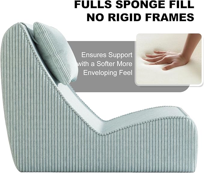 Giant Bean Bag Chair for Adults,Corduroy Chaise Lounge with Unrivaled Back Support, Detachable Neck Pillow, Comfortable Ottoman & Washable Cover for Living Room, Bedroom, Garden(Mint Green)