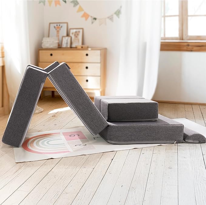 ROBOTIME Modular Play Couch for Kids – Convertible Foam Toddler Sofa for Boys & Girls, Kids Couch for Playroom & Bedroom, Versatile Building Sofa for Forts and Reading Nooks (Space Grey)