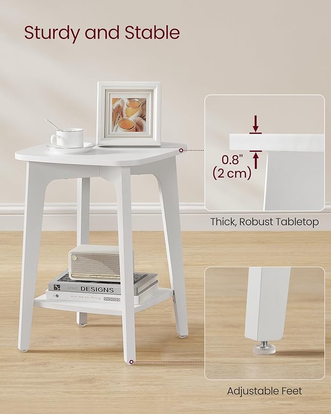 VASAGLE Side Table, Small Square End Table with Lower Shelf, Nightstand for Small Spaces, Living Room, Bedroom, Cloud White ULET236W01
