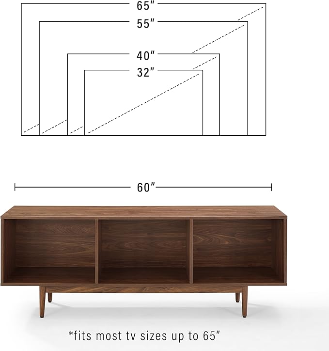 Crosley Furniture Liam Large Vinyl Record Storage TV Stand and Entertainment Center, Media Console, Walnut
