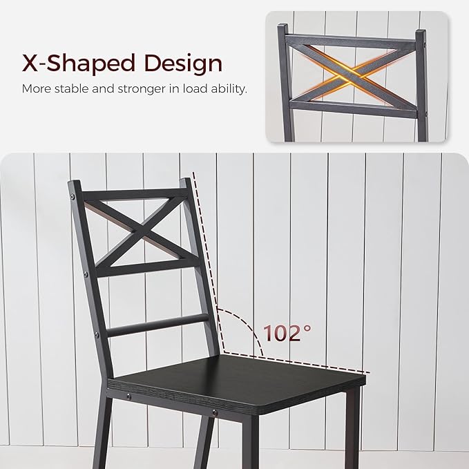 Dining Chair Set of 2, Rustic Wooden Kitchen Chairs with Backrest, Farmhouse Dining Chairs for Kitchen, Industrial Style Chair with Metal Frame, Easy Assembly, Black TBHB1001