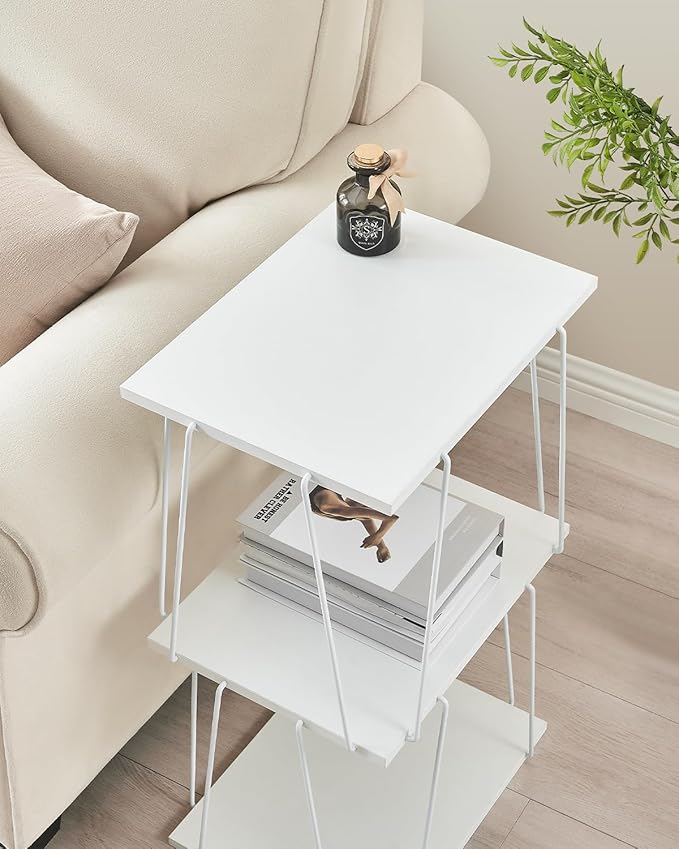 Tall Side Table, Small End Table, 29 inch High Accent Table, Bedside Table for Living Room, Bedroom and Office, Snow White