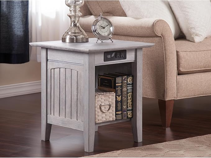 AFI Nantucket End Table with Built-in Charger in Driftwood