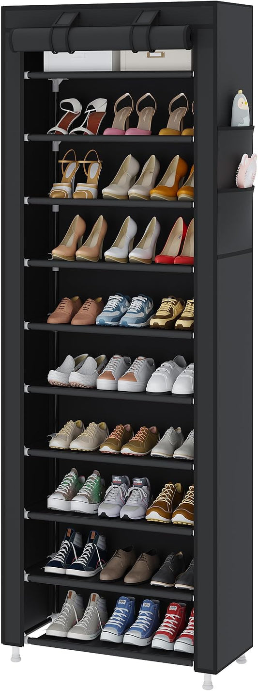 UDEAR 10-Tier Free Standing Shoe Rack Sturdy Shoe Rack Organizer for Closet Entryway Stackable Shoe Shelf with Dustproof Cover,Black