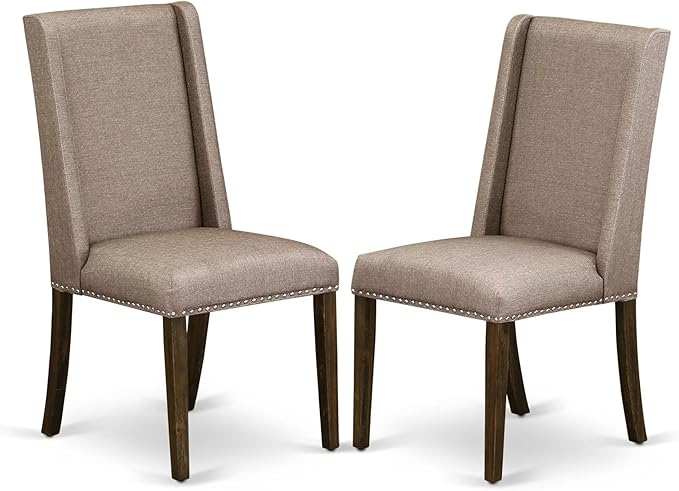 East West Furniture V727FL716-7 7 Piece Dining Room Table Set Consist of a Rectangle Kitchen Table with V-Legs and 6 Dark Khaki Linen Fabric Parson Dining Chairs, 40x72 Inch, Multi-Color