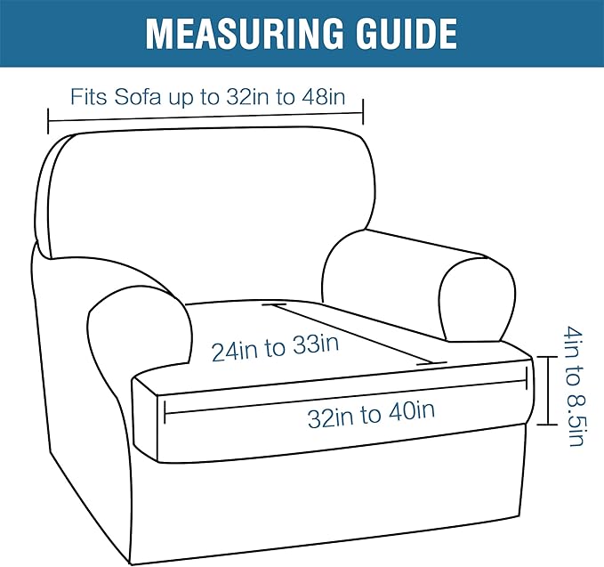 H.VERSAILTEX Sofa Cover 2 Piece Armchair Slipcovers Thick Velvet Couch Cover Furniture Protector Stretch Sofa Covers for 1 Cushion Couch with 1 Individual T Cushion Covers Washable, Taupe