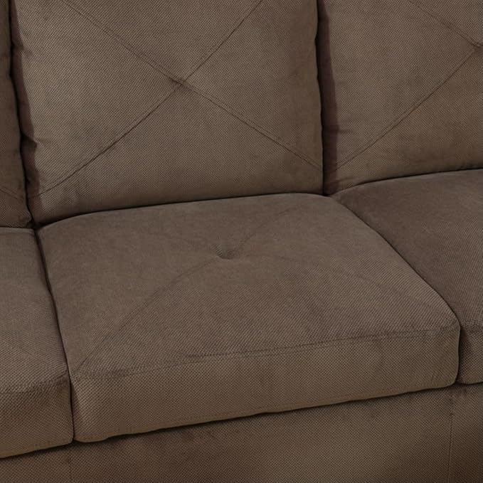 Brown L-Shaped 3-Piece Corduroy Fabric Sofa with Storage Ottoman Set, Sectional Couch Sofa Set for Living Room, Office, Small Space