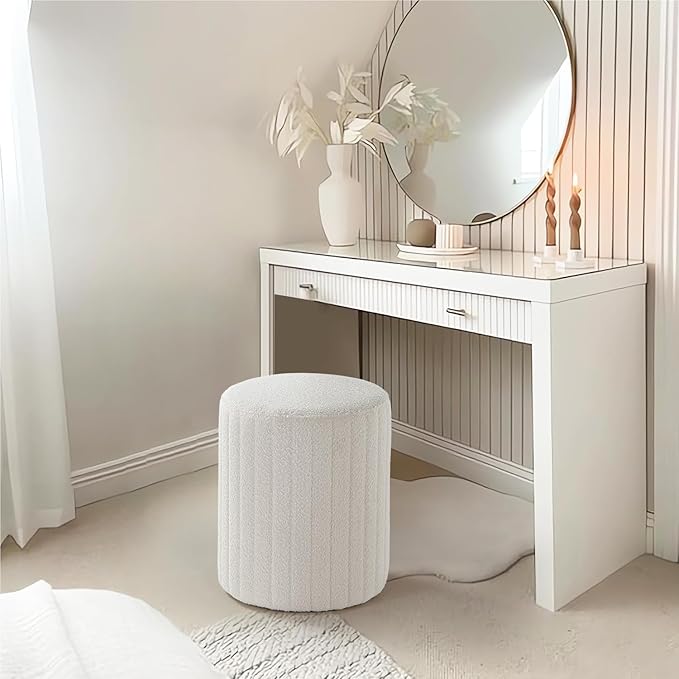 Get Set Style Modern Round Ottoman with Soft Padded Seat, Multifunctional Vanity Chairs for Makeup, Upholstered Footrest Stool Ottoman Foot Stool for Living Room, Bedroom