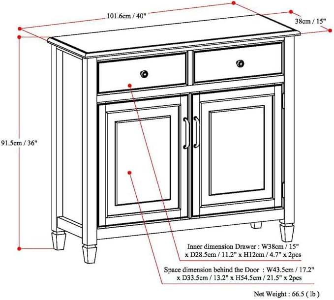 SIMPLIHOME Connaught SOLID WOOD 40 Inch Wide Traditional Entryway Storage Cabinet in Dark Chestnut Brown, For the Living Room, Entryway and Family Room