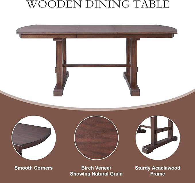 Ball & Cast Dining Table Set for 6,60" to 78" Extendable Wood Dining Table with Removable Leaf,6-Piece Kitchen Table Set W/ 4 Upholstered Chair and 1 Bench,for Dining Room,Kitchen,Restaurant,Cherry