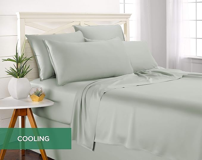 Twin Sheets by Pure Bamboo, Genuine 100% Organic Viscose Derived from Bamboo Bed Sheet Set, Luxuriously Soft & Cooling, Double Stitching, Lifetime Quality Promise (Twin, Sea Glass)
