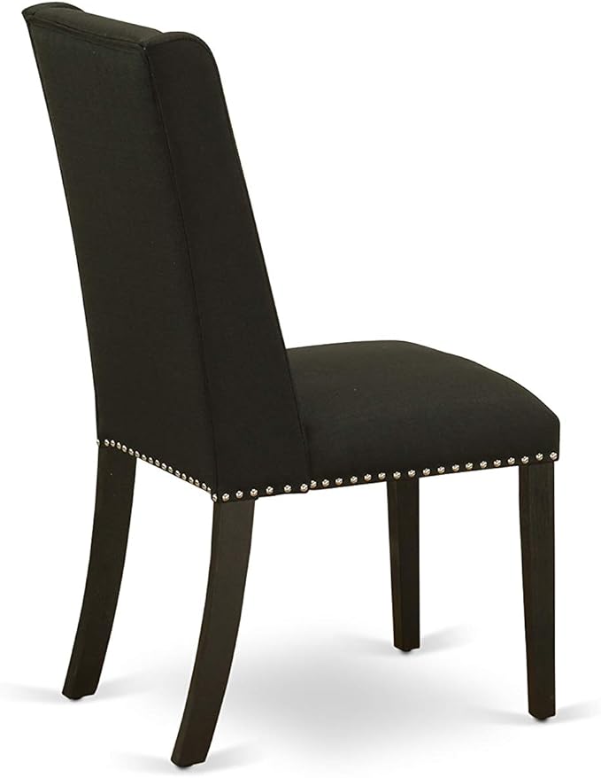 East West Furniture X627FL624-9 9 Piece Dining Room Furniture Set Includes a Rectangle Dining Table with X-Legs and 8 Black Linen Fabric Upholstered Parson Chairs, 40x72 Inch, Multi-Color