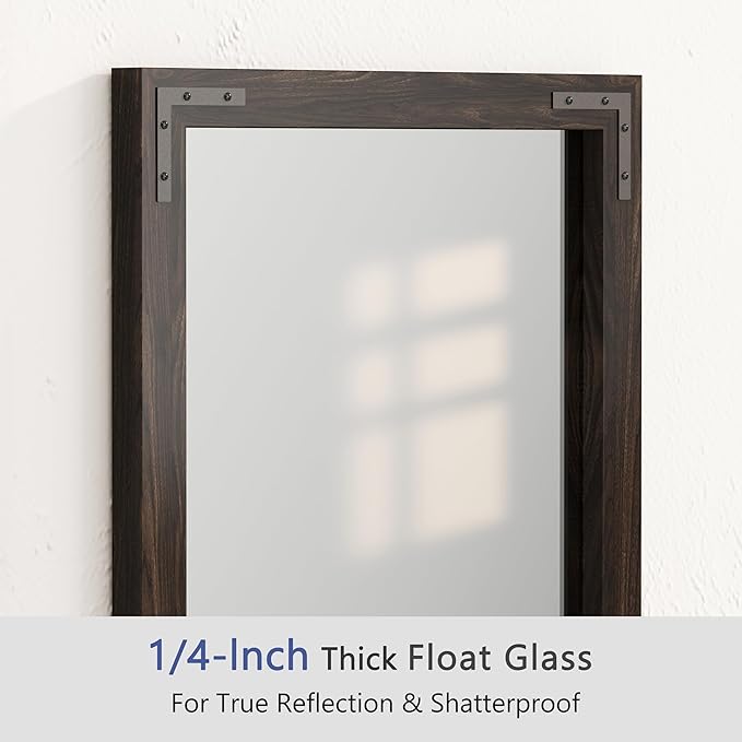 VocalStar Black Wood Framed Mirror 48 x 32 Inch, Rustic Natural Black Wooden Rectangle Bathroom Vanity Wall Mirror for Farmhouse Boho Decor, 1/4-inch Shatterproof Glass | Waterproof