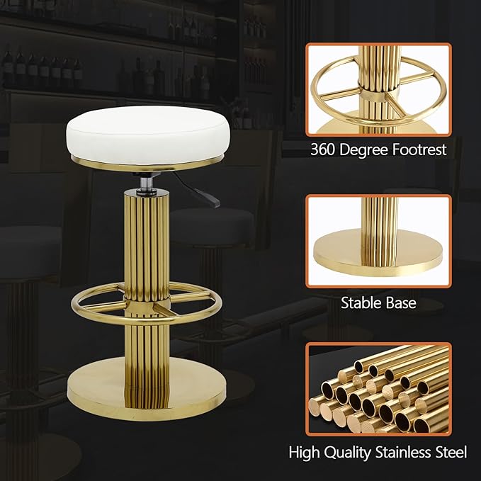 FUNROLUX Bar Stools Counter Height Bar Stools Modern Adjustable Swivel Counter Height Chairs Backless Counter Stools with Metal Legs for Kitchen Island Dining Room (White)