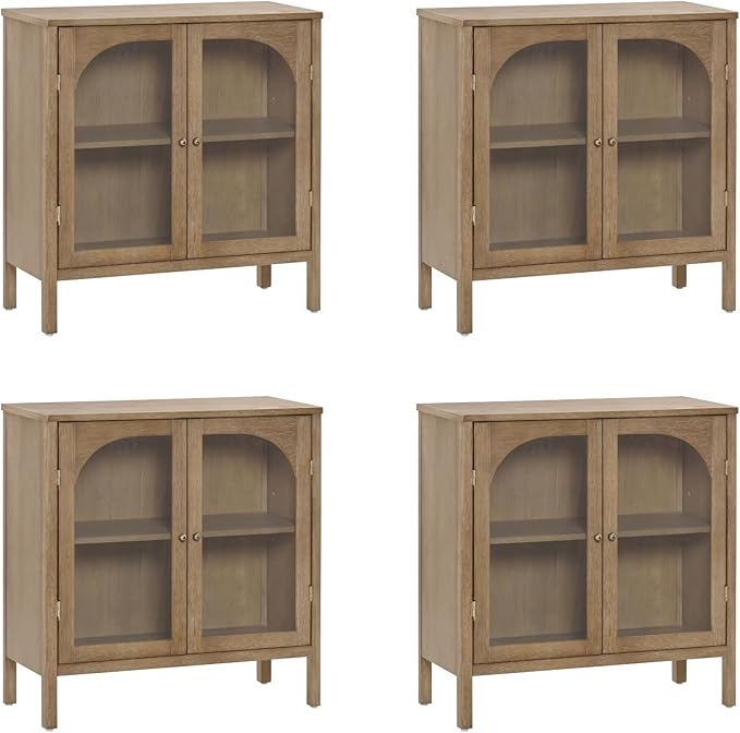Nathan James Mason TV Stand, Free Standing Accent Sideboard Buffet, Credenza with Glass Doors and Adjustable Shelf in Brushed Light Brown Wood for Dining Room, Entryway and Living Room, Set of 4