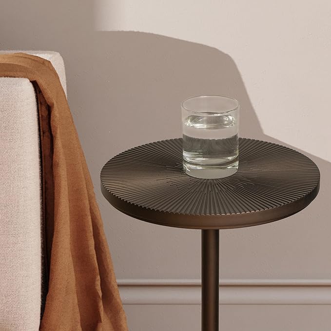 Drink Table Set of 2, Small Round Pedestal Side Table with Carved Top for Living Room, Bedroom, Small Space, Corners and Office, Brown