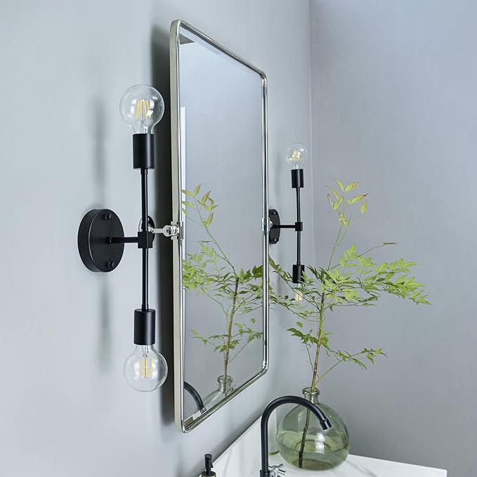 TEHOME 27 x 35'' Farmhouse Chrome Metal Framed Pivot Rectangle Bathroom Mirror Tilting Beveled Vanity Mirrors for Wall