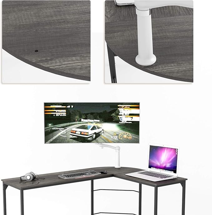 Teraves Reversible L Shaped Desk, 66.1" Gaming Desk, Corner Desks for Home Office, Space Saver Workstation Table, Modern Wooden Desk, BOAK
