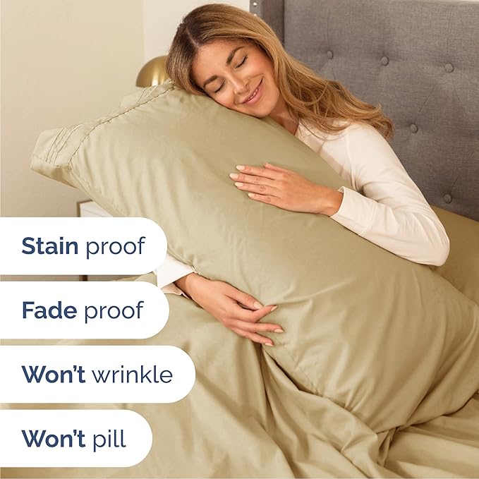 Cal King Size 4 Piece Sheet Set - Comfy Breathable & Cooling Bed Sheets Set - Hotel Luxury Bedding for Women, Men, Kids, Teens, Boys & Girls - Deep Pockets, Ultra-Soft, Wrinkle Free - Oeko-Tex - Beige