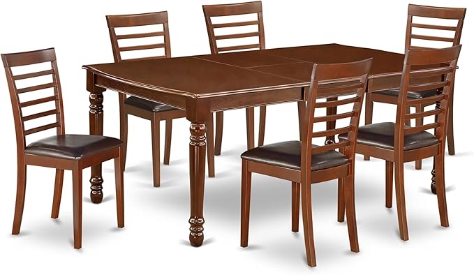 East West Furniture DOML7-MAH-LC 7 Piece Dining Room Table Set Consist of a Rectangle Wooden Table with Butterfly Leaf and 6 Faux Leather Kitchen Dining Chairs, 42x78 Inch, Mahogany