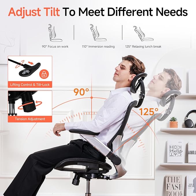 COMHOMA Big and Tall Ergonomic Mesh Office Chair, High Back Home Desk Chair Computer Gaming Chair with Headrest, Flip-Up Arms, 90-125° Tilt Lock and Wide Cushion, Task Chair for Man Woman- Black