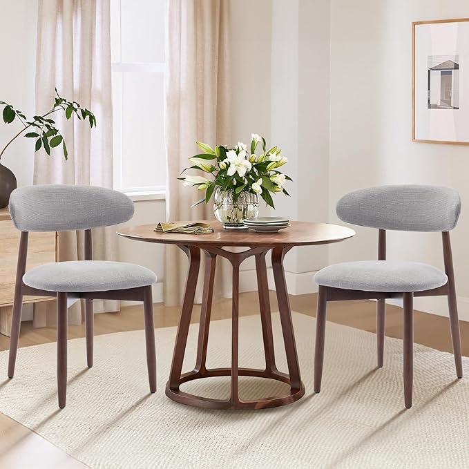 COLAMY Wooden Dining Chairs Set of 4, Modern Fabric Upholstered Kitchen Chairs, Farmhouse Dining Room Chair with Foot Pegs, Light Grey