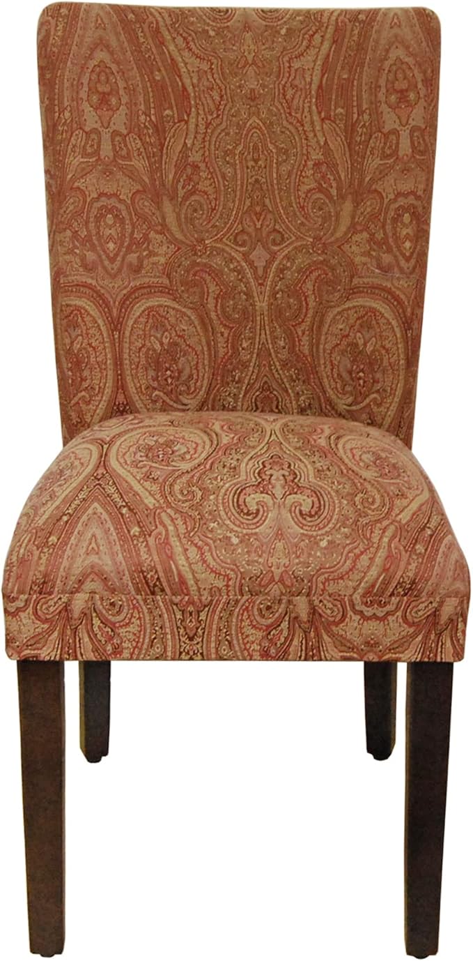 Homepop Home Decor |K1136-F765 | Classic Upholstered Parsons Dining Chair | Single Accent Dining Chair, Red & Gold Damask