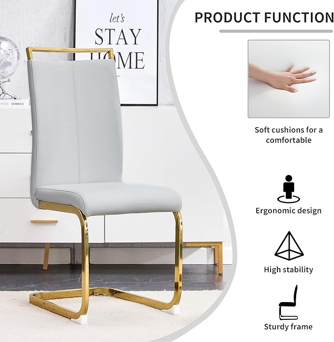 Dining Chairs Set of 2, Faux Leather Dining Chairs with Plated Chrome Metal Frame, Modern Kitchen Chairs Set with Padded Seat High Back for Dining Room, Kitchen Room, Living Room.