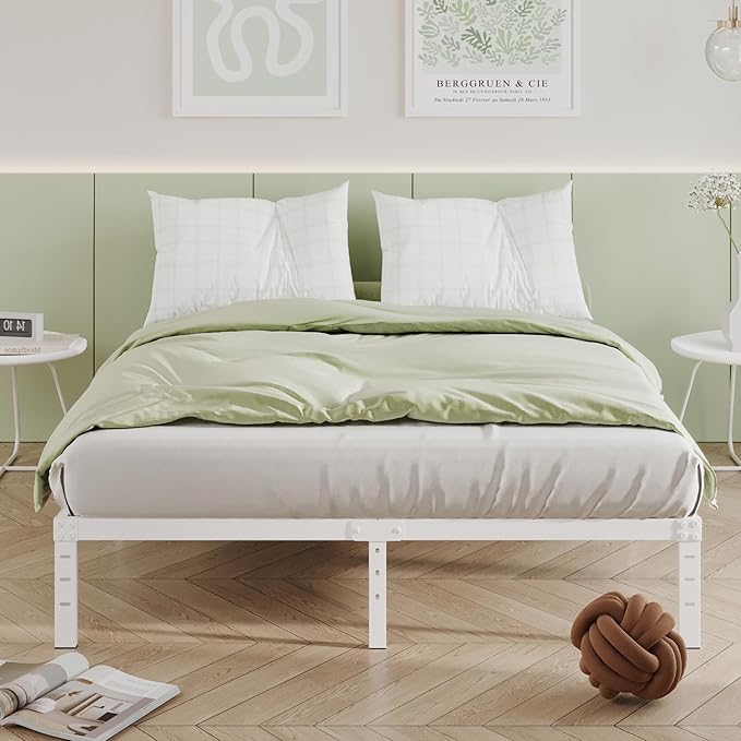 12 Inch White Full Size Bed Frame, Heavy Duty Bed Frame Full Size Mattress Foundation, No Box Spring Needed, Easy Assembly, Noise-Free