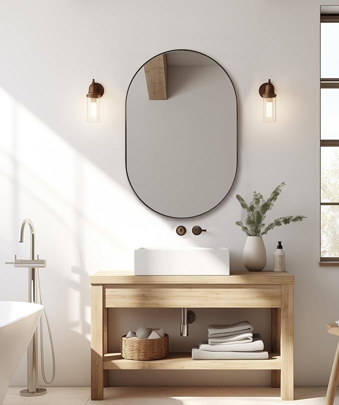 ANDY STAR Bronze Bathroom Mirror, 24x36 Brushed Bronze Oval Mirror, Oval Wall Mirror, Oval Vanity Mirror Metal Frame Deep 1’’ for Bathroom, Bedroom, Living Room, Entryway, Hang Vertical or Horizontal