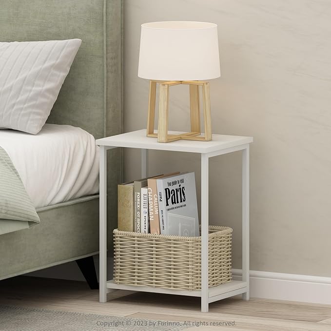 Furinno Simplistic Industrial Metal Frame End Table, 1-Pack, White/White