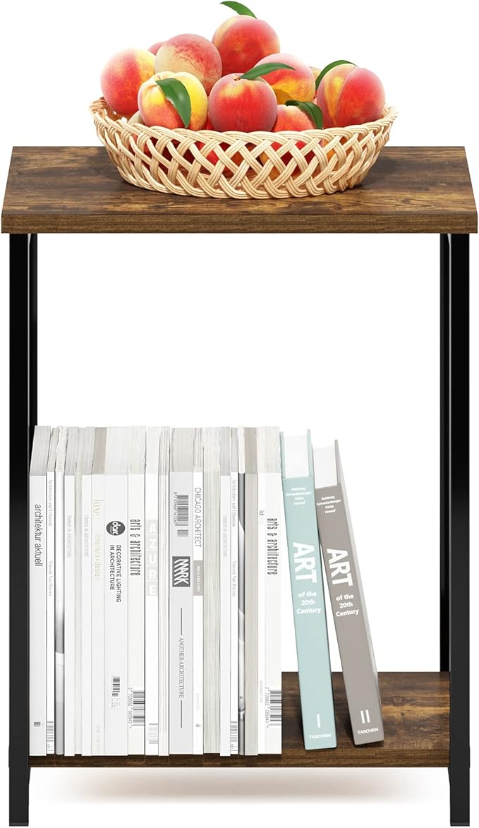 Furinno Simplistic Metal Frame End Table, 1-Pack, Amber Pine