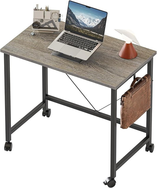 Rolling Computer Desk with Wheels, Gaming Desk for Small Spaces, Modern Simple Style Table for Home Office, Study Writing Table (Caster, Stone Gray, 24 inch)