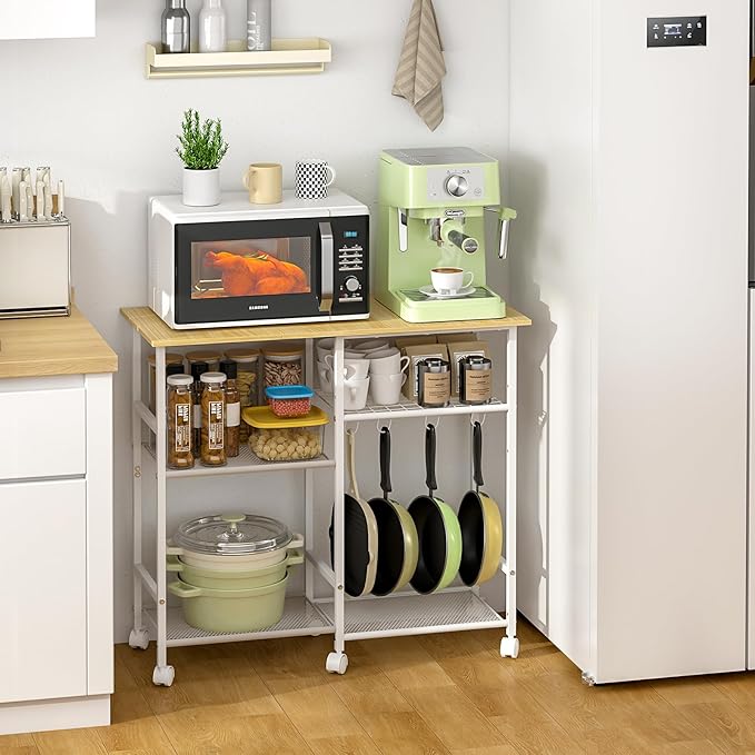 Kitchen Microwave Cart, Microwave Stand with Adjustable Shelf, Coffee Bar Stand Kitchen Baker's Rack with Wheels Rolling Storage Cart Organizer Shelf for Living Room, Office, Balcony