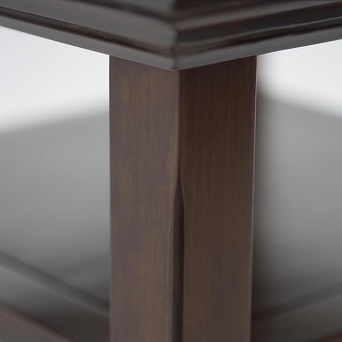 SIMPLIHOME Acadian 14-inch Wide Solid Wood Narrow End Table in Brunette Brown, Transitional-Style Side Table for Living Room, Bedroom, or Family Room with 2 Open Shelves