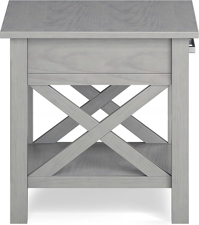 SIMPLIHOME Kitchener SOLID WOOD 21 Inch Wide Square Contemporary End Side Table in Fog Grey, For the Living Room and Bedroom