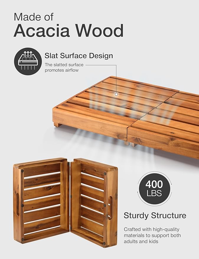 Holana 25in One Foldable Step Stool for Elderly - Acacia Wood High Riser Step Stool for Adults Kid - Wooden Mobility Stepping Stools 400 Lbs Load Capacity for Bathroom Aid Handicap, Bed,Kitchen,Garden