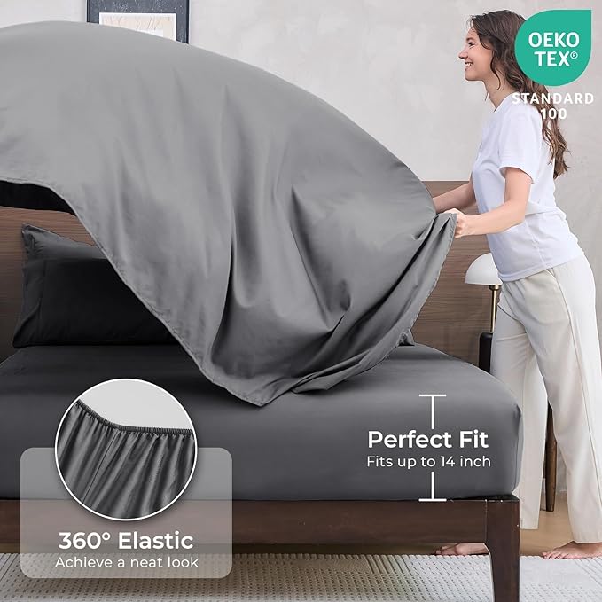 HEVUMYI Full Comforter Set - 7-Piece All Season Bed in a Bag Full, Ultra Soft Bedding Set with Comforter, Flat Sheet, Fitted Sheet, Pillowcases, Pillow Shams, Dark Grey