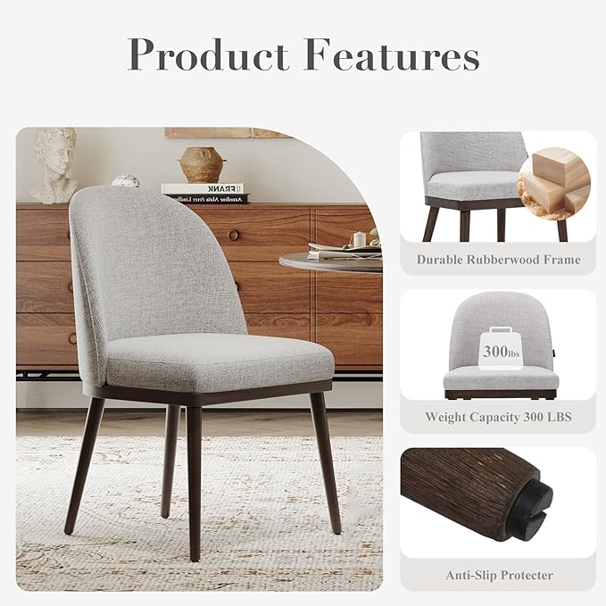 COLAMY Upholstered Dining Chairs Set of 4, Large Dining Room Kitchen Chairs with High Back and Deep Seat, Modern Fabric Dinner Chairs with Wood Legs, Light Grey